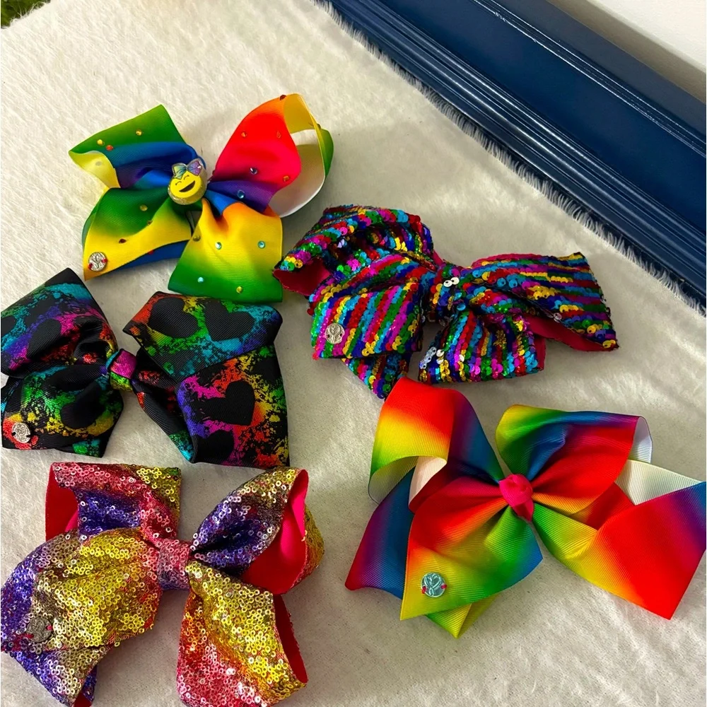 Bundle of 5 Large Size Jojo Siwa Colorful Kids Hair Bows